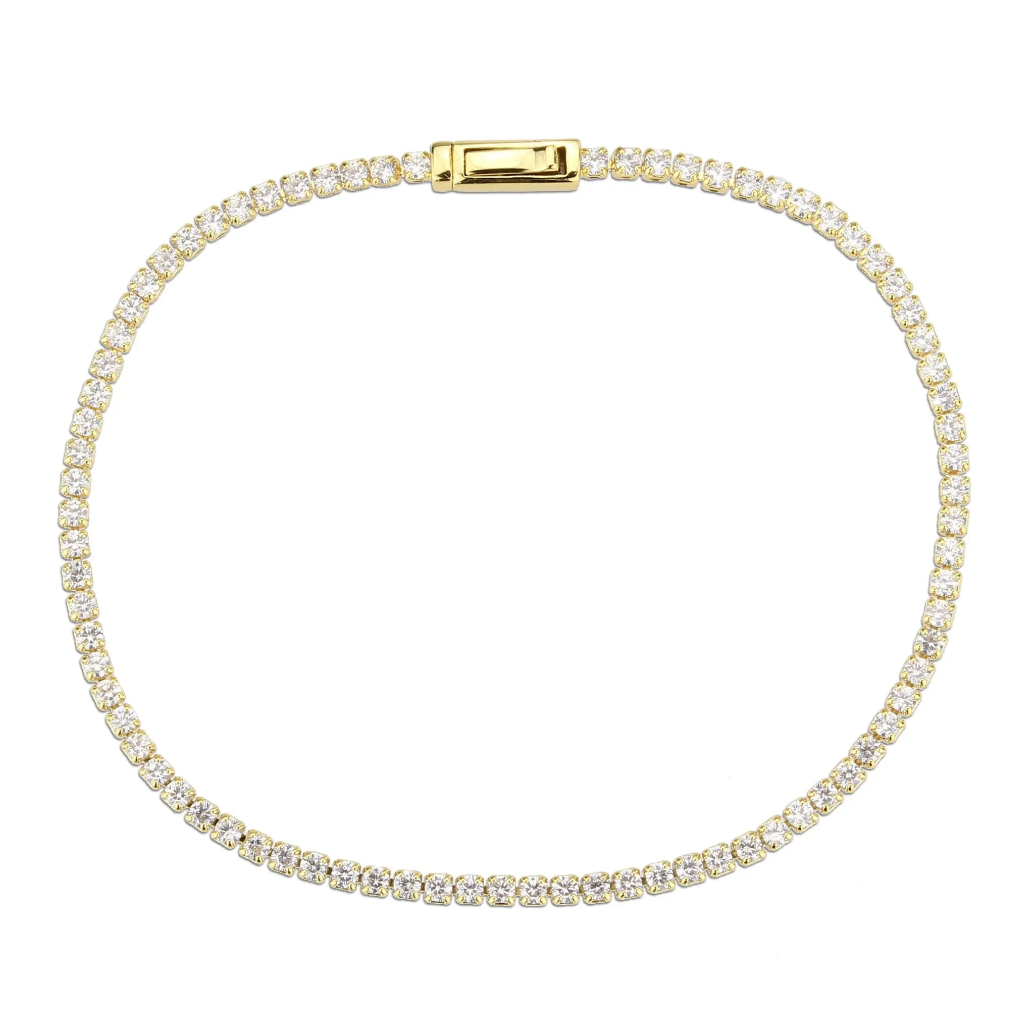 3W1683 - Gold Brass Bracelet with AAA Grade CZ in Clear - Alamode - Flyclothing LLC