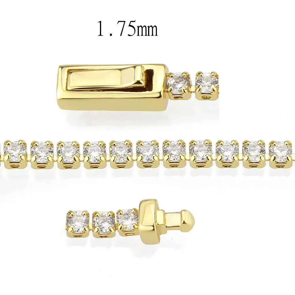 3W1683 - Gold Brass Bracelet with AAA Grade CZ in Clear - Alamode - Flyclothing LLC