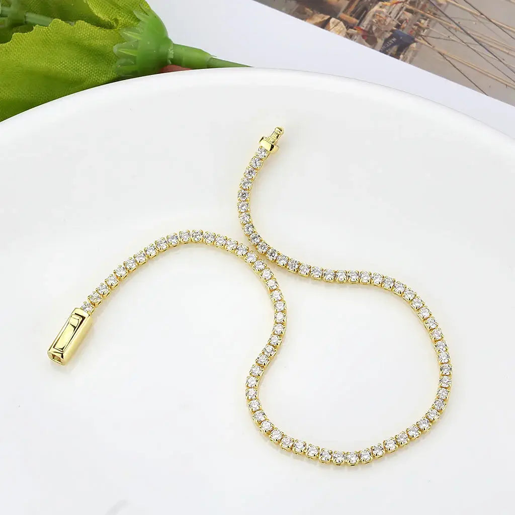 3W1683 - Gold Brass Bracelet with AAA Grade CZ in Clear - Alamode - Flyclothing LLC