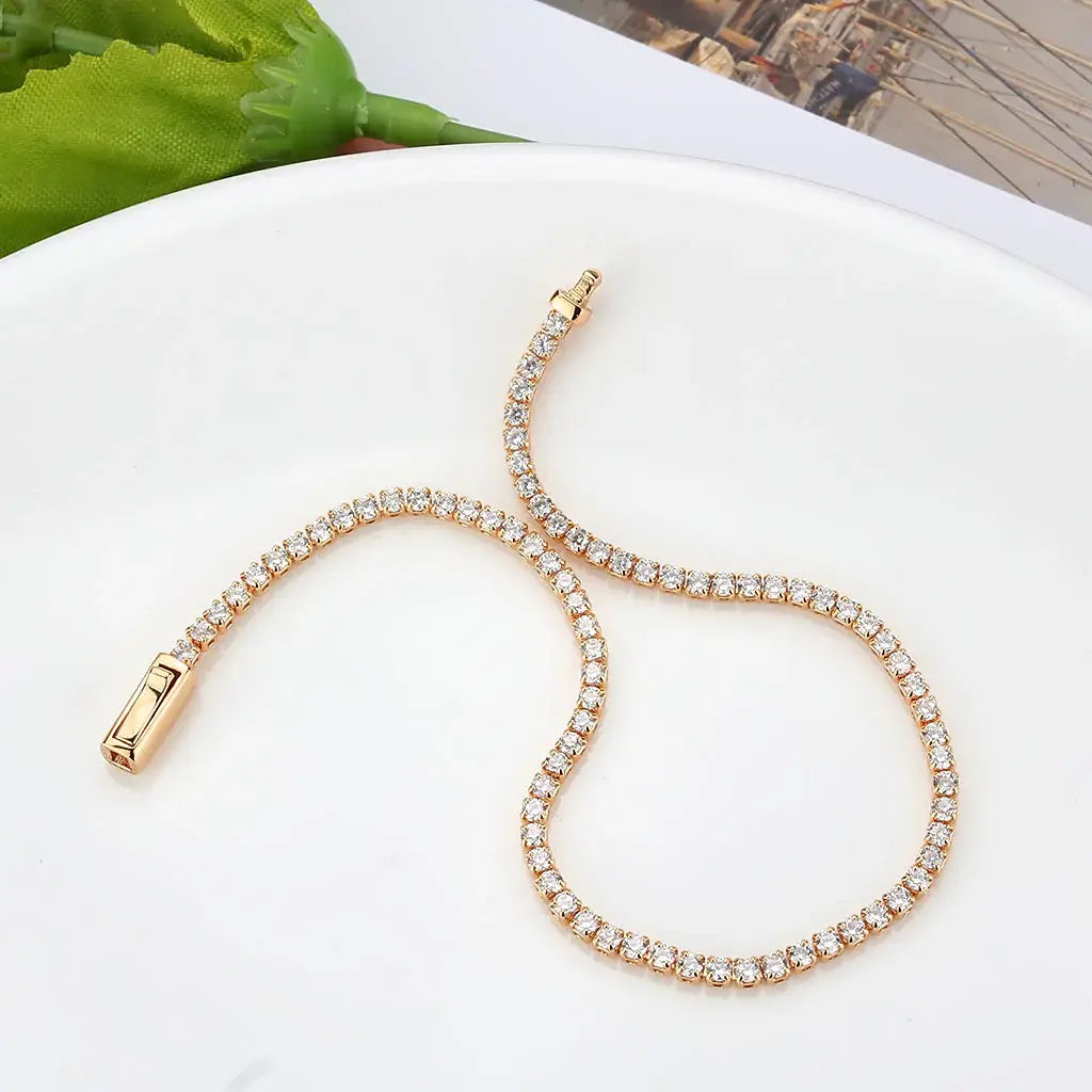 3W1684 - Rose Gold Brass Bracelet with AAA Grade CZ in Clear - Alamode - Flyclothing LLC
