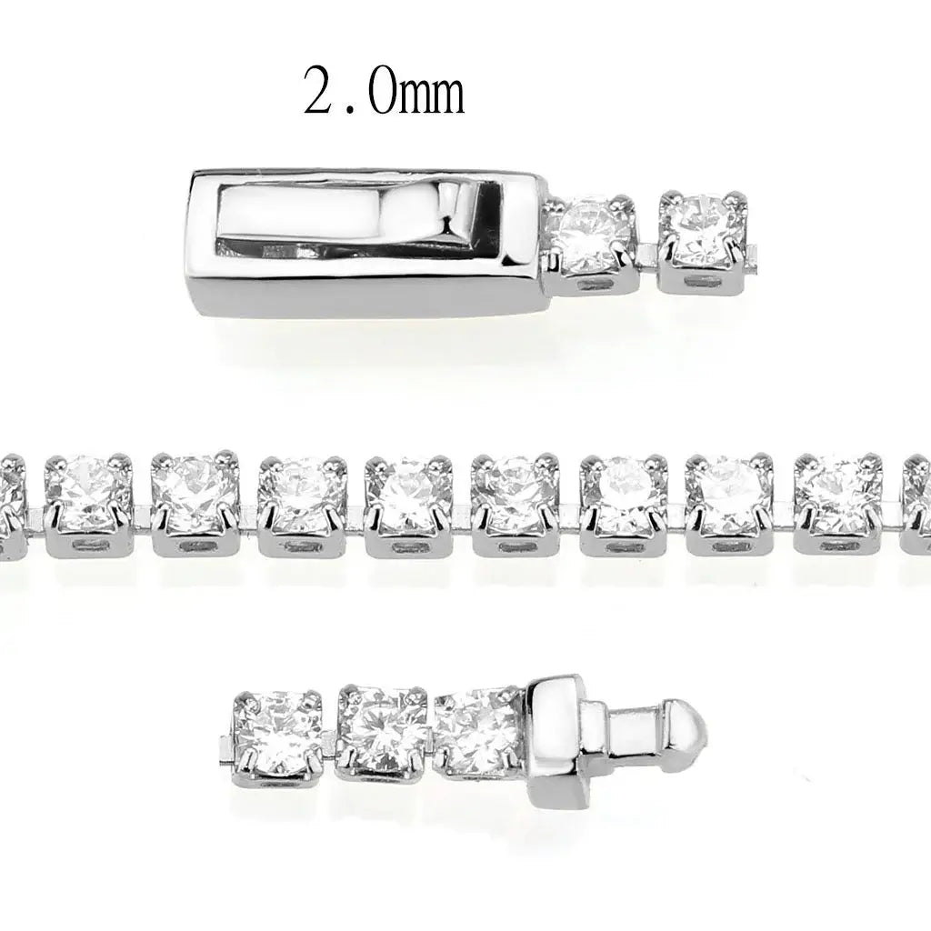 3W1685 - Rhodium Brass Bracelet with AAA Grade CZ in Clear - Alamode - Flyclothing LLC