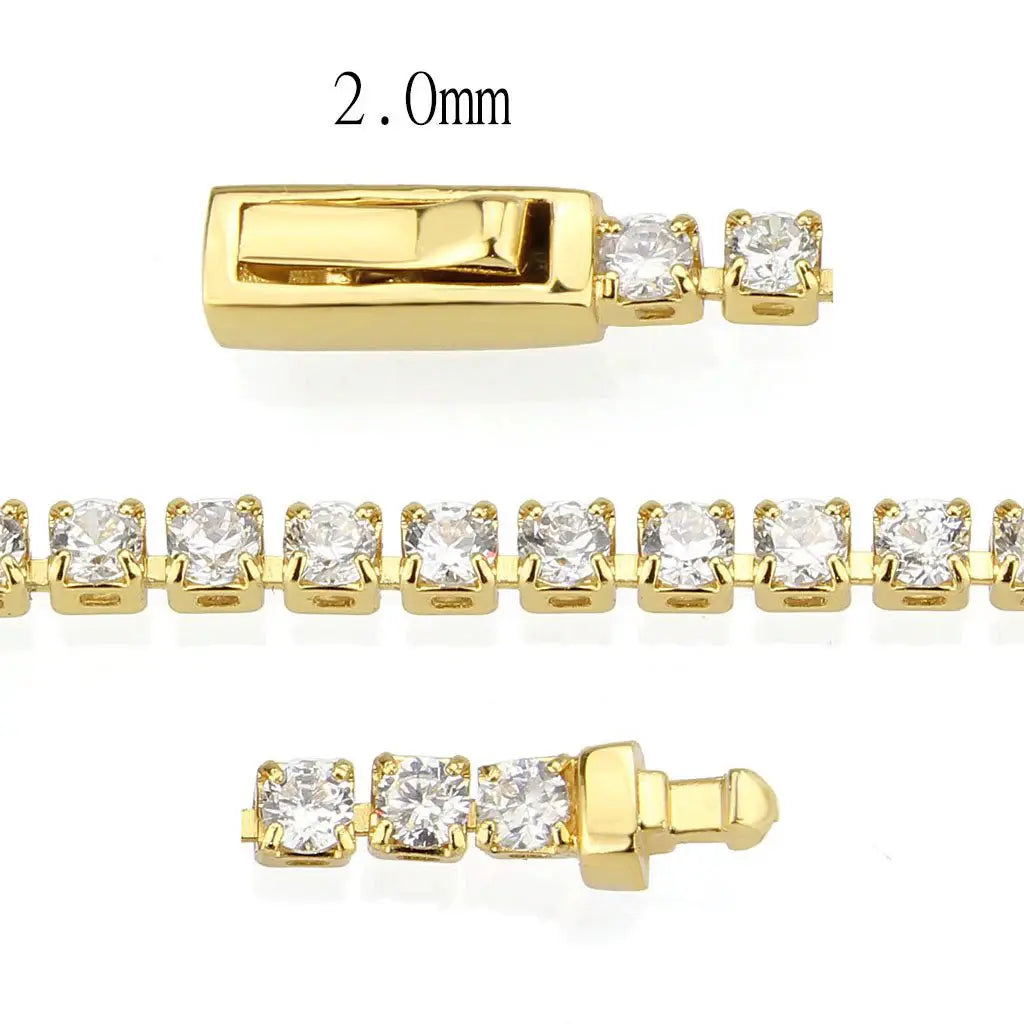 3W1686 - Gold Brass Bracelet with AAA Grade CZ in Clear - Alamode - Flyclothing LLC