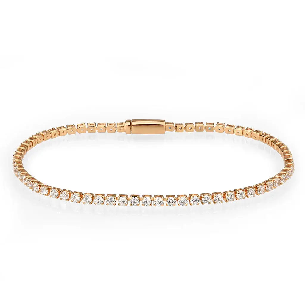 3W1687 - Rose Gold Brass Bracelet with AAA Grade CZ in Clear - Alamode - Flyclothing LLC