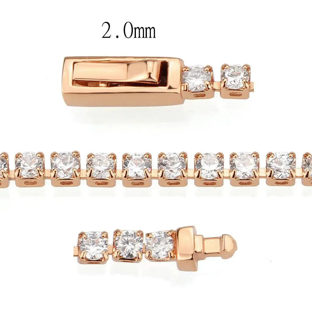 3W1687 - Rose Gold Brass Bracelet with AAA Grade CZ in Clear - Alamode - Flyclothing LLC
