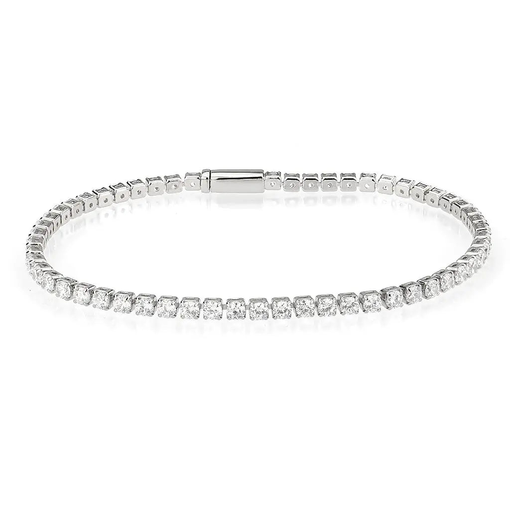 3W1688 - Rhodium Brass Bracelet with AAA Grade CZ in Clear - Alamode - Flyclothing LLC