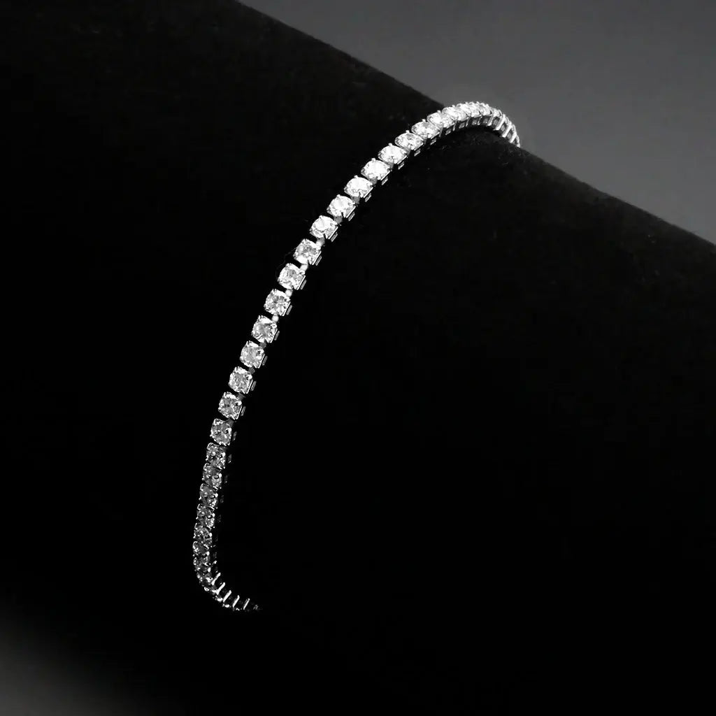 3W1688 - Rhodium Brass Bracelet with AAA Grade CZ in Clear - Alamode - Flyclothing LLC