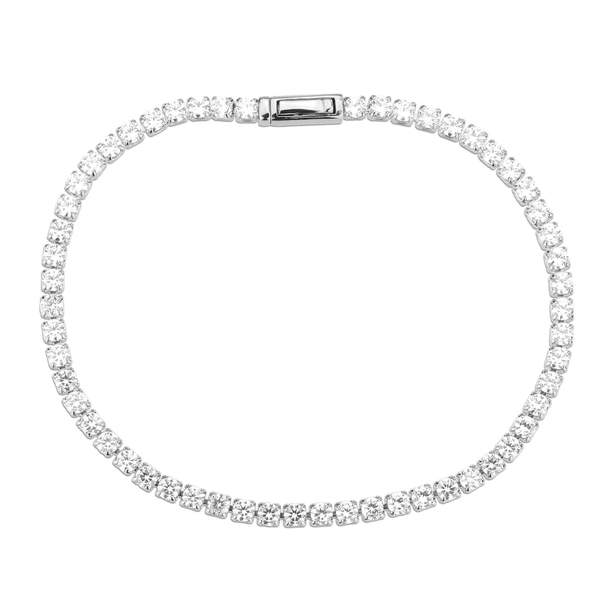 3W1688 - Rhodium Brass Bracelet with AAA Grade CZ in Clear - Alamode - Flyclothing LLC