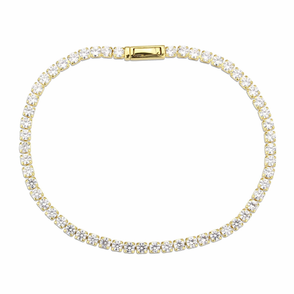 3W1689 - Gold Brass Bracelet with AAA Grade CZ in Clear - Alamode - Flyclothing LLC