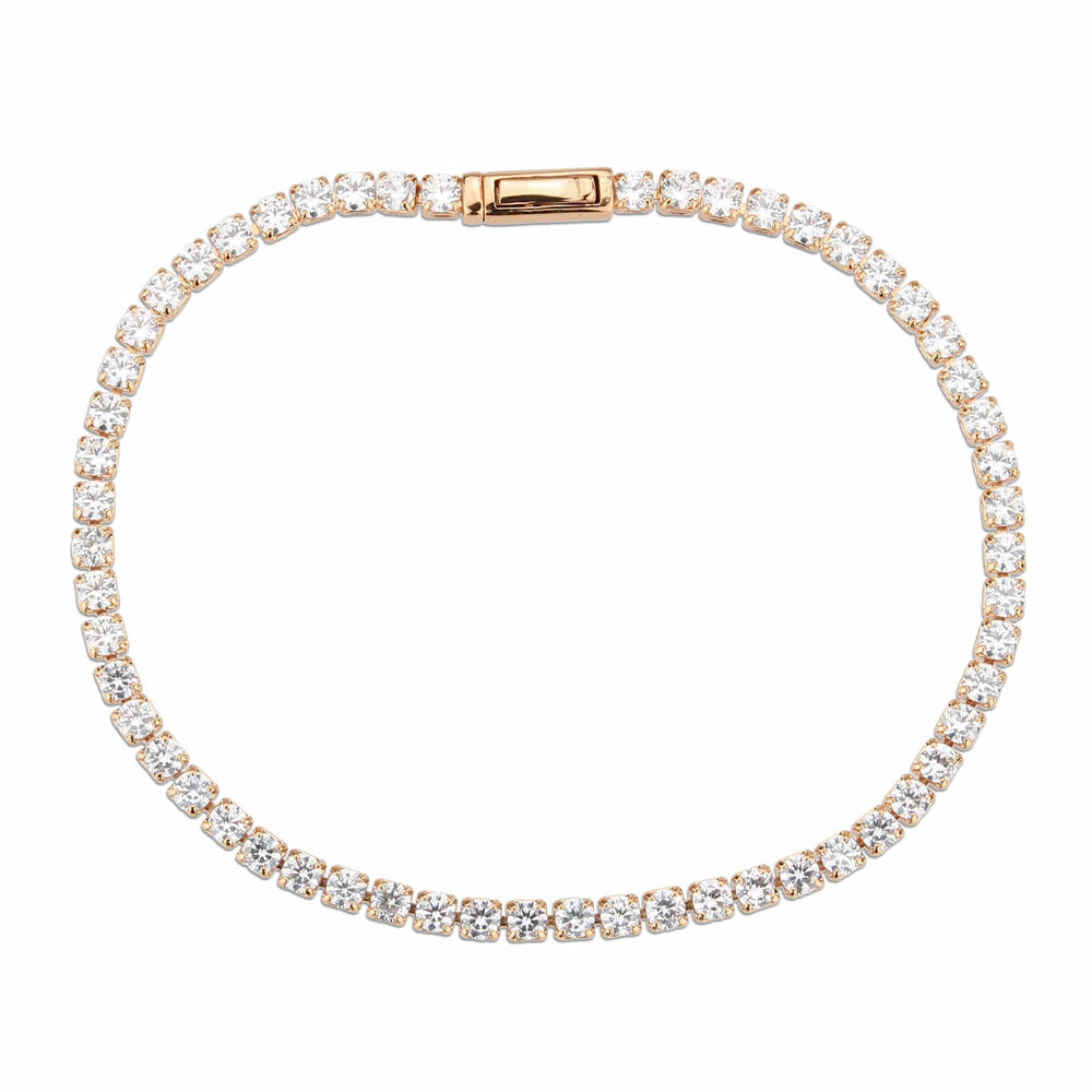 3W1690 - Rose Gold Brass Bracelet with AAA Grade CZ in Clear - Alamode - Flyclothing LLC