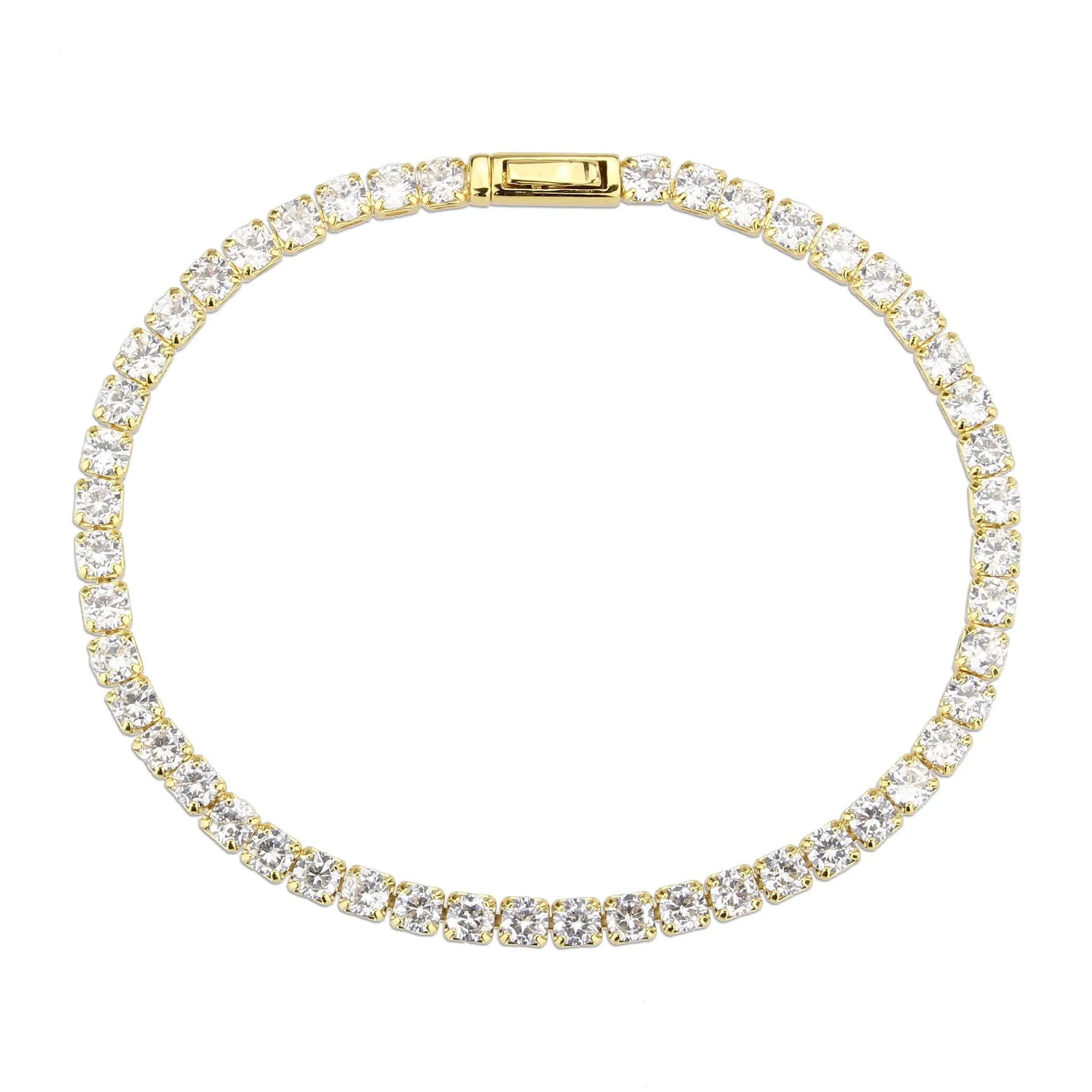 3W1692 - Gold Brass Bracelet with AAA Grade CZ in Clear - Alamode - Flyclothing LLC