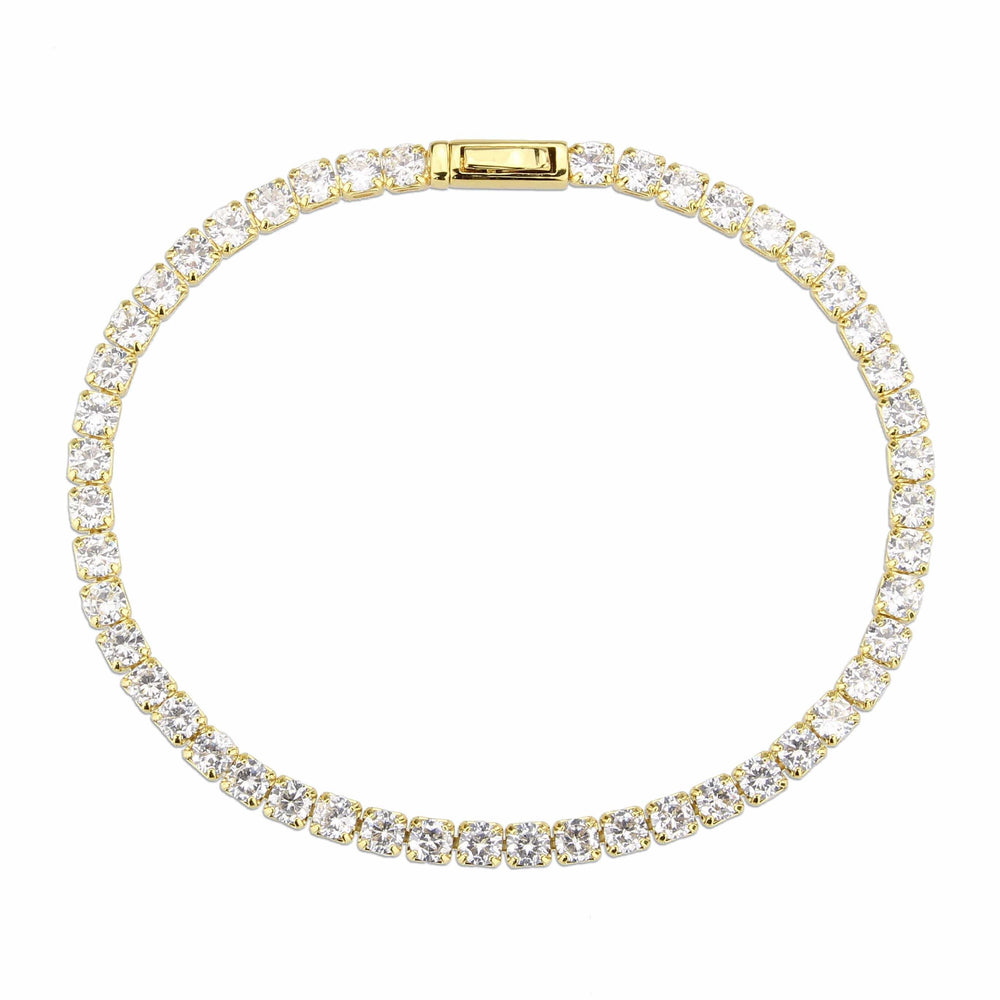 3W1692 - Gold Brass Bracelet with AAA Grade CZ in Clear - Alamode - Flyclothing LLC