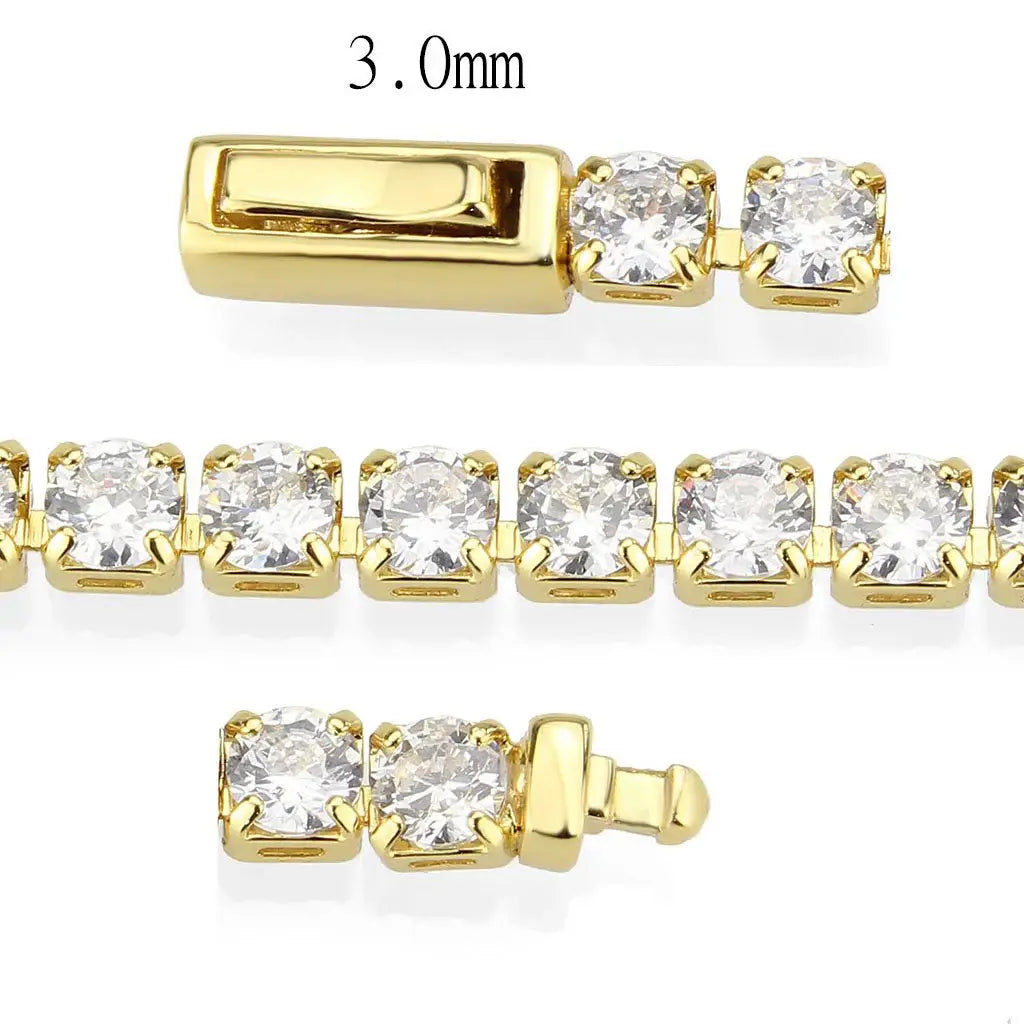 3W1692 - Gold Brass Bracelet with AAA Grade CZ in Clear - Alamode - Flyclothing LLC