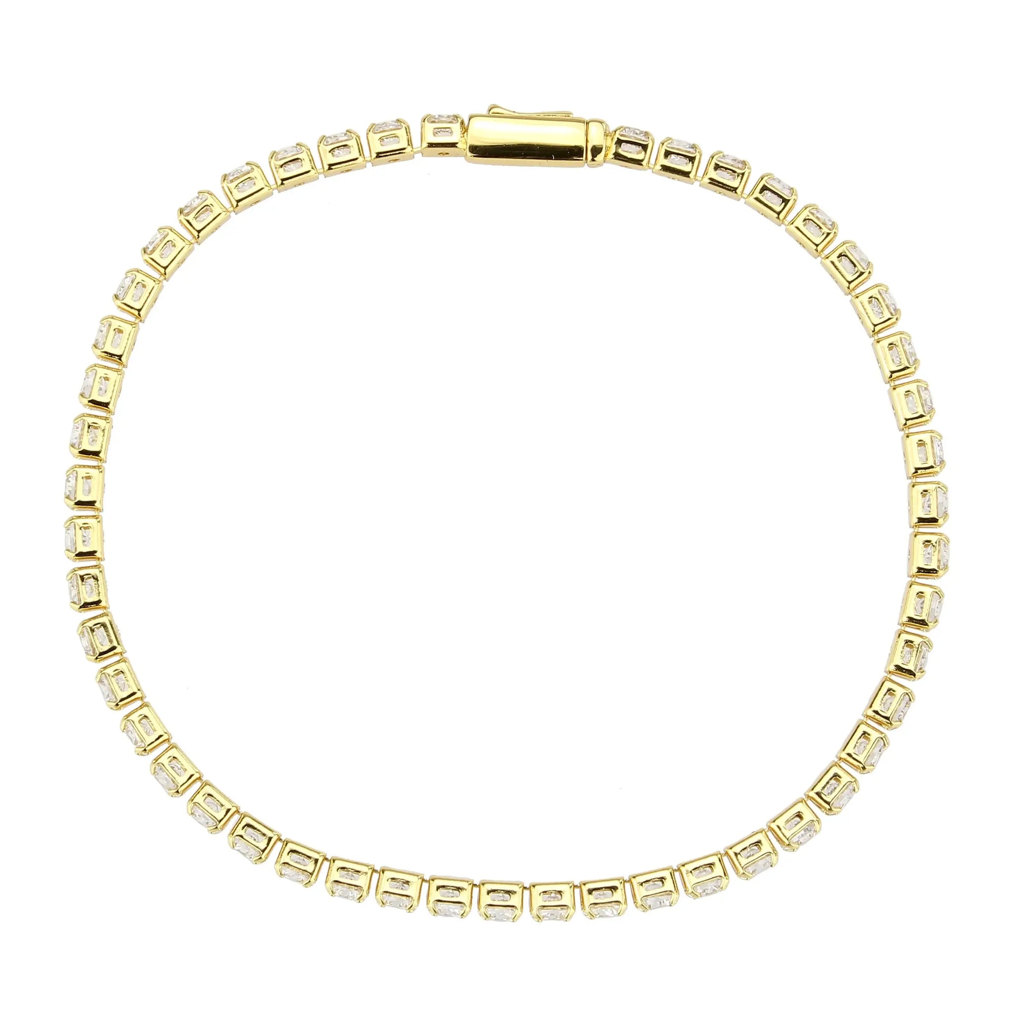 3W1692 - Gold Brass Bracelet with AAA Grade CZ in Clear - Alamode - Flyclothing LLC