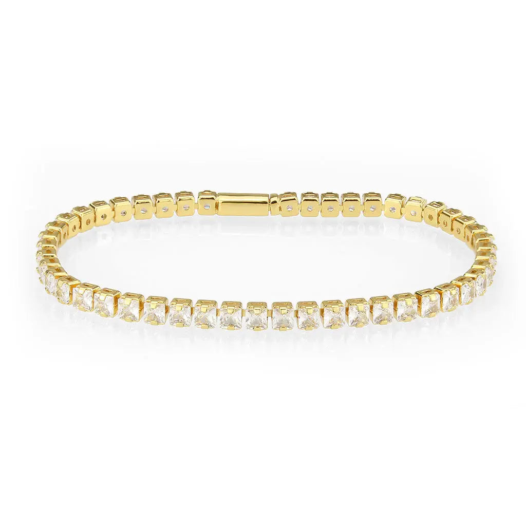 3W1695 - Gold Brass Bracelet with AAA Grade CZ in Clear - Alamode - Flyclothing LLC