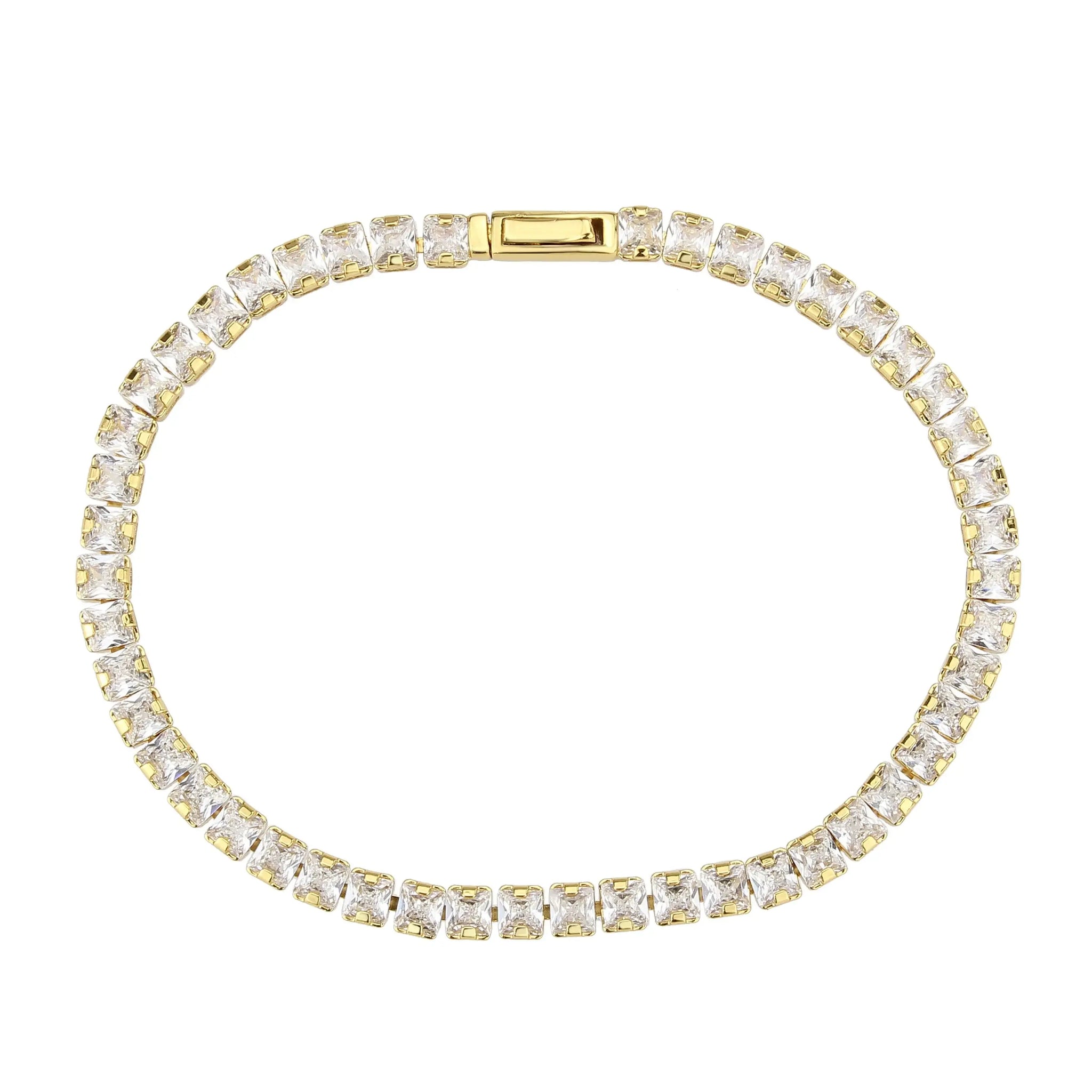 3W1695 - Gold Brass Bracelet with AAA Grade CZ in Clear - Alamode - Flyclothing LLC