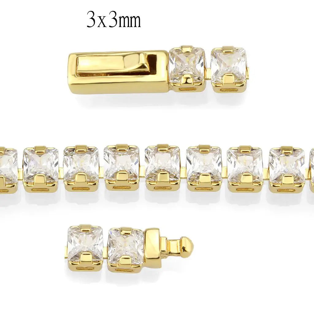 3W1695 - Gold Brass Bracelet with AAA Grade CZ in Clear - Alamode - Flyclothing LLC