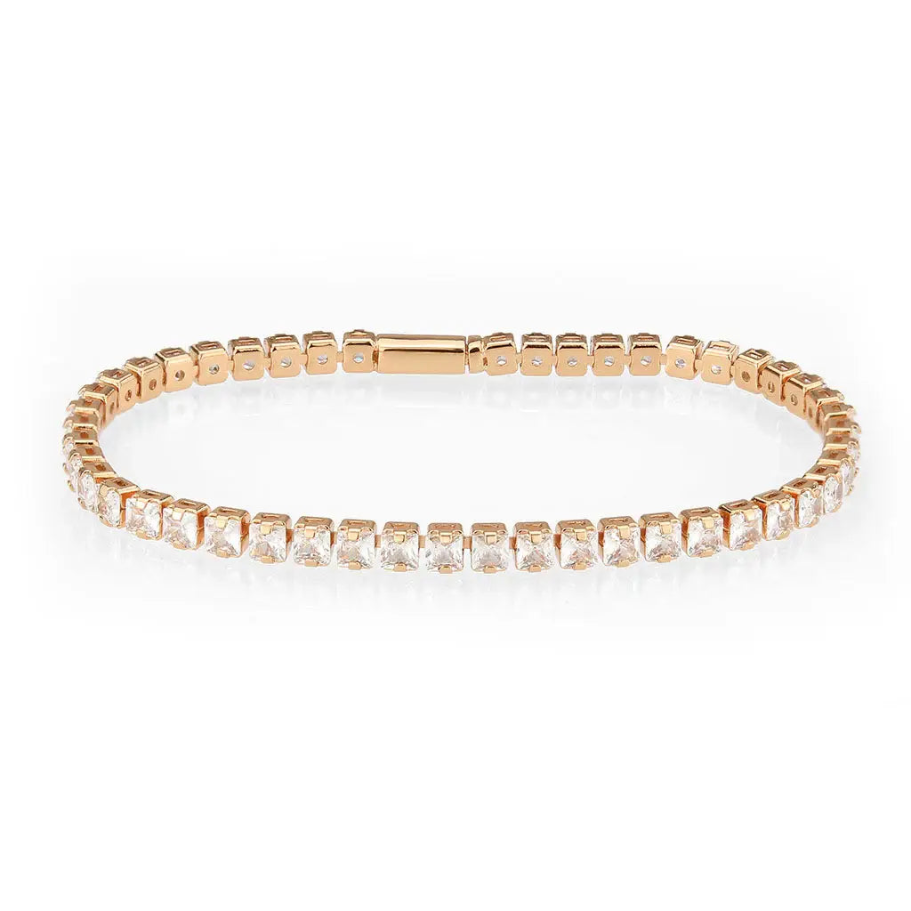 3W1696 - Rose Gold Brass Bracelet with AAA Grade CZ in Clear - Alamode - Flyclothing LLC