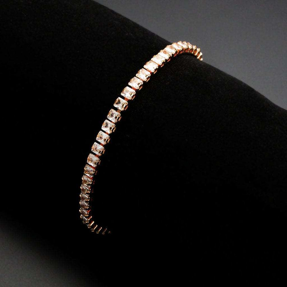 3W1696 - Rose Gold Brass Bracelet with AAA Grade CZ in Clear - Alamode - Flyclothing LLC
