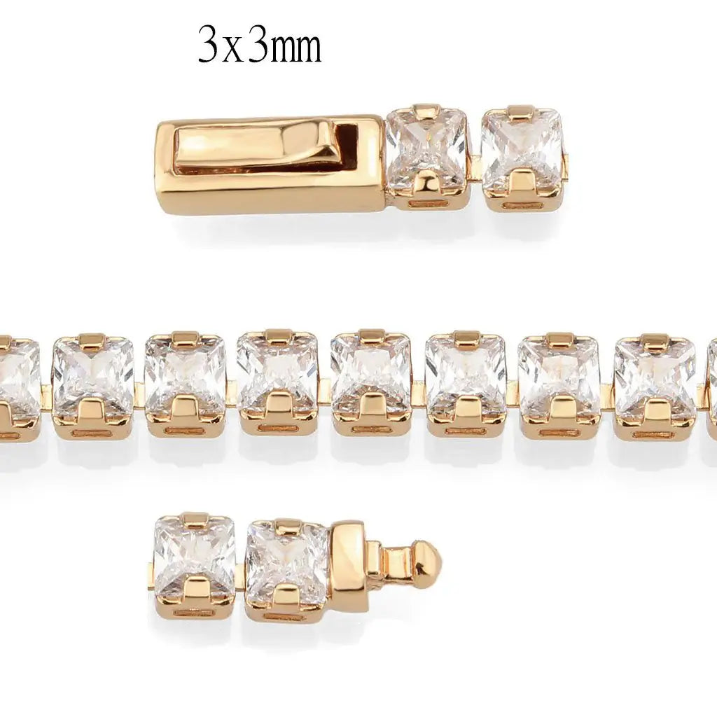 3W1696 - Rose Gold Brass Bracelet with AAA Grade CZ in Clear - Alamode - Flyclothing LLC
