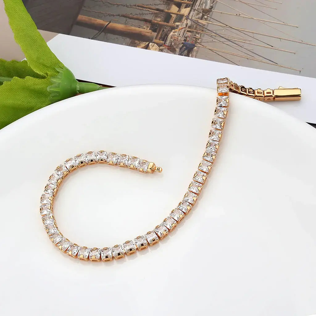 3W1696 - Rose Gold Brass Bracelet with AAA Grade CZ in Clear - Alamode - Flyclothing LLC
