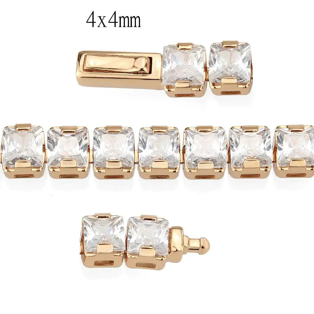 3W1699 - Rose Gold Brass Bracelet with AAA Grade CZ in Clear - Alamode - Flyclothing LLC