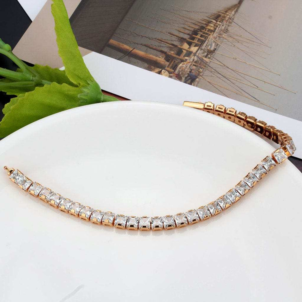 3W1699 - Rose Gold Brass Bracelet with AAA Grade CZ in Clear - Alamode - Flyclothing LLC