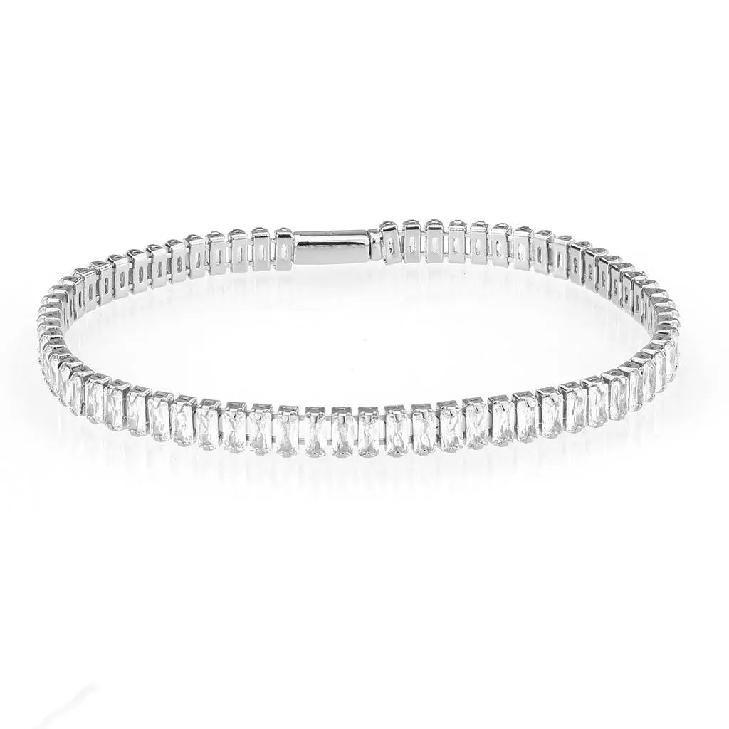 3W1700 - Rhodium Brass Bracelet with AAA Grade CZ in Clear - Alamode - Flyclothing LLC