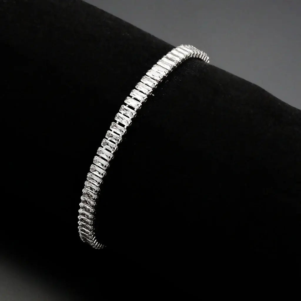 3W1700 - Rhodium Brass Bracelet with AAA Grade CZ in Clear - Alamode - Flyclothing LLC