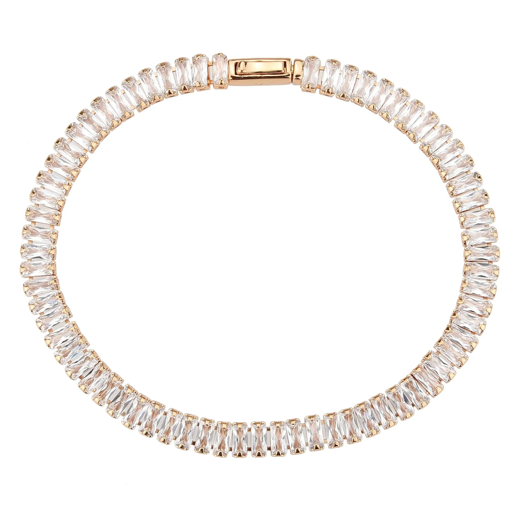 3W1702 - Rose Gold Brass Bracelet with AAA Grade CZ in Clear - Alamode - Flyclothing LLC