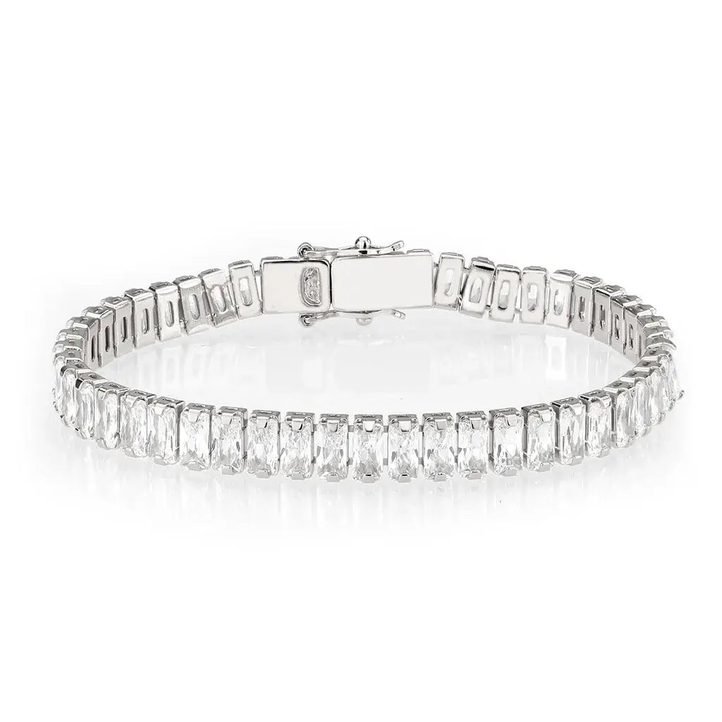 3W1703 - Rhodium Brass Bracelet with AAA Grade CZ in Clear - Alamode - Flyclothing LLC