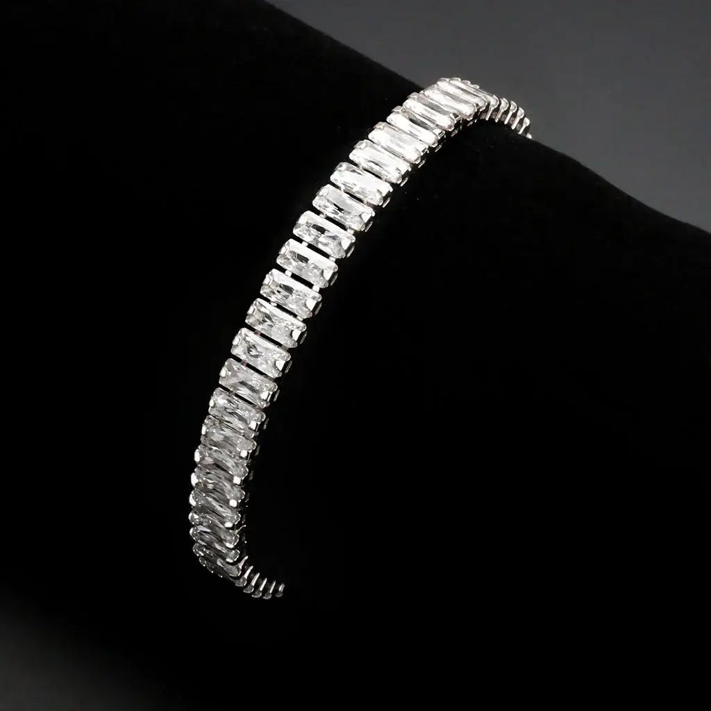 3W1703 - Rhodium Brass Bracelet with AAA Grade CZ in Clear - Alamode - Flyclothing LLC