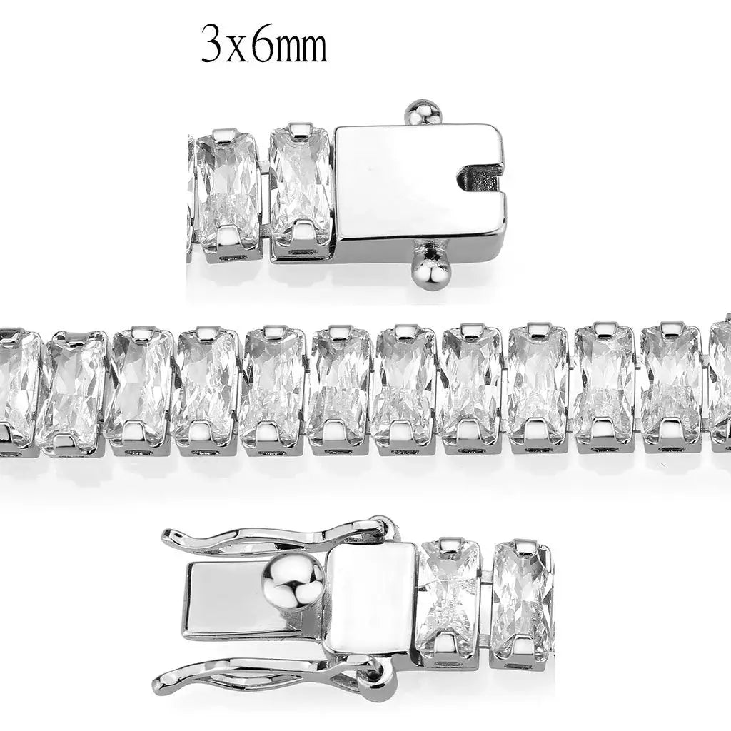 3W1703 - Rhodium Brass Bracelet with AAA Grade CZ in Clear - Alamode - Flyclothing LLC