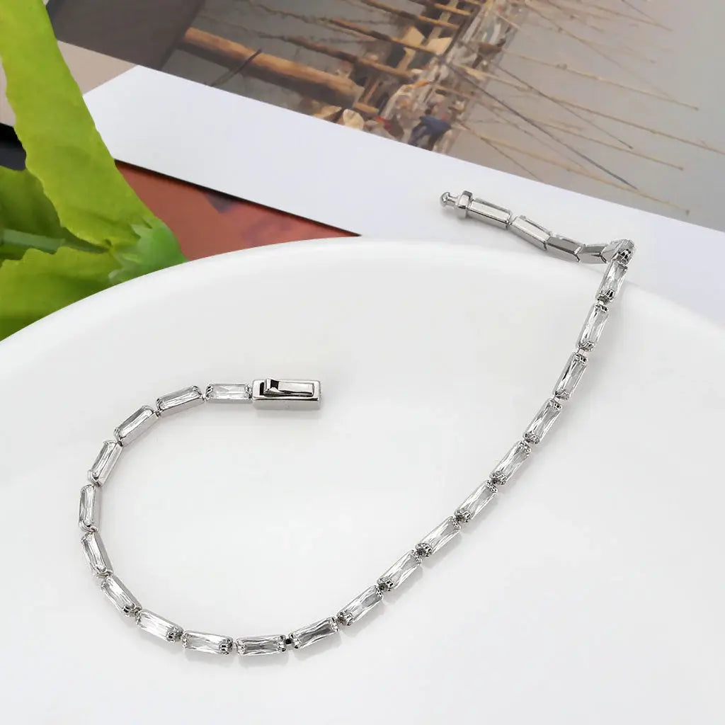 3W1706 - Rhodium Brass Bracelet with AAA Grade CZ in Clear - Alamode - Flyclothing LLC