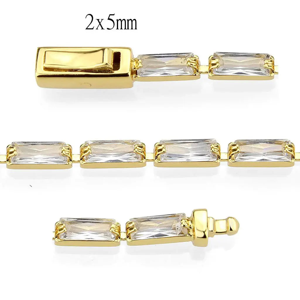3W1707 - Gold Brass Bracelet with AAA Grade CZ in Clear - Alamode - Flyclothing LLC