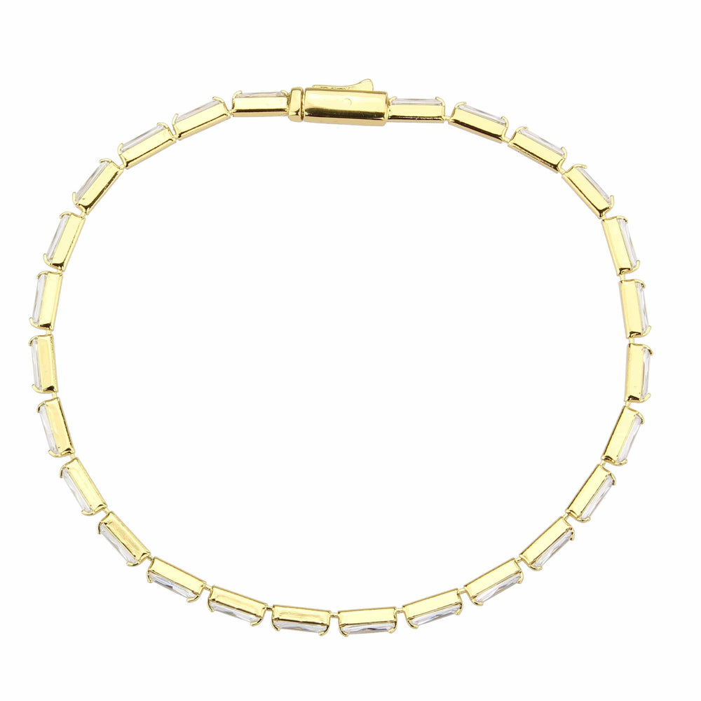 3W1707 - Gold Brass Bracelet with AAA Grade CZ in Clear - Alamode - Flyclothing LLC