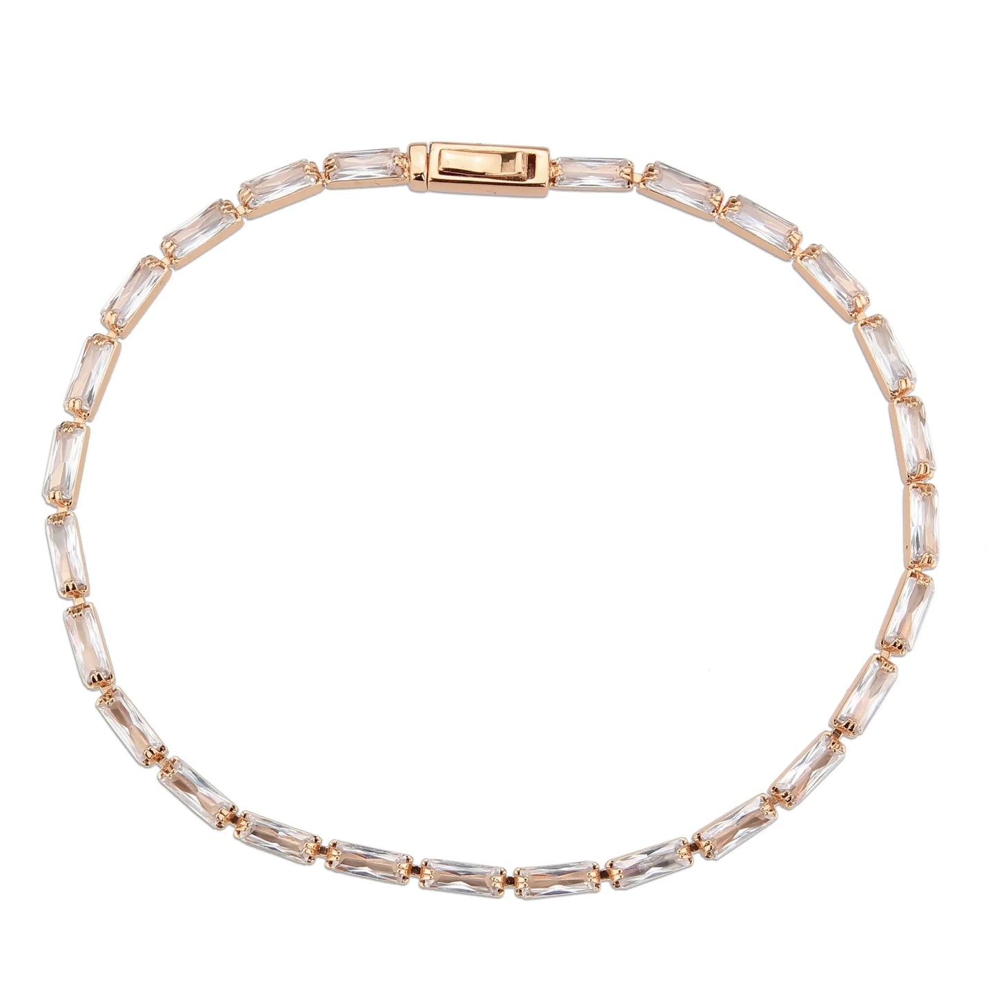 3W1708 - Rose Gold Brass Bracelet with AAA Grade CZ in Clear - Alamode - Flyclothing LLC