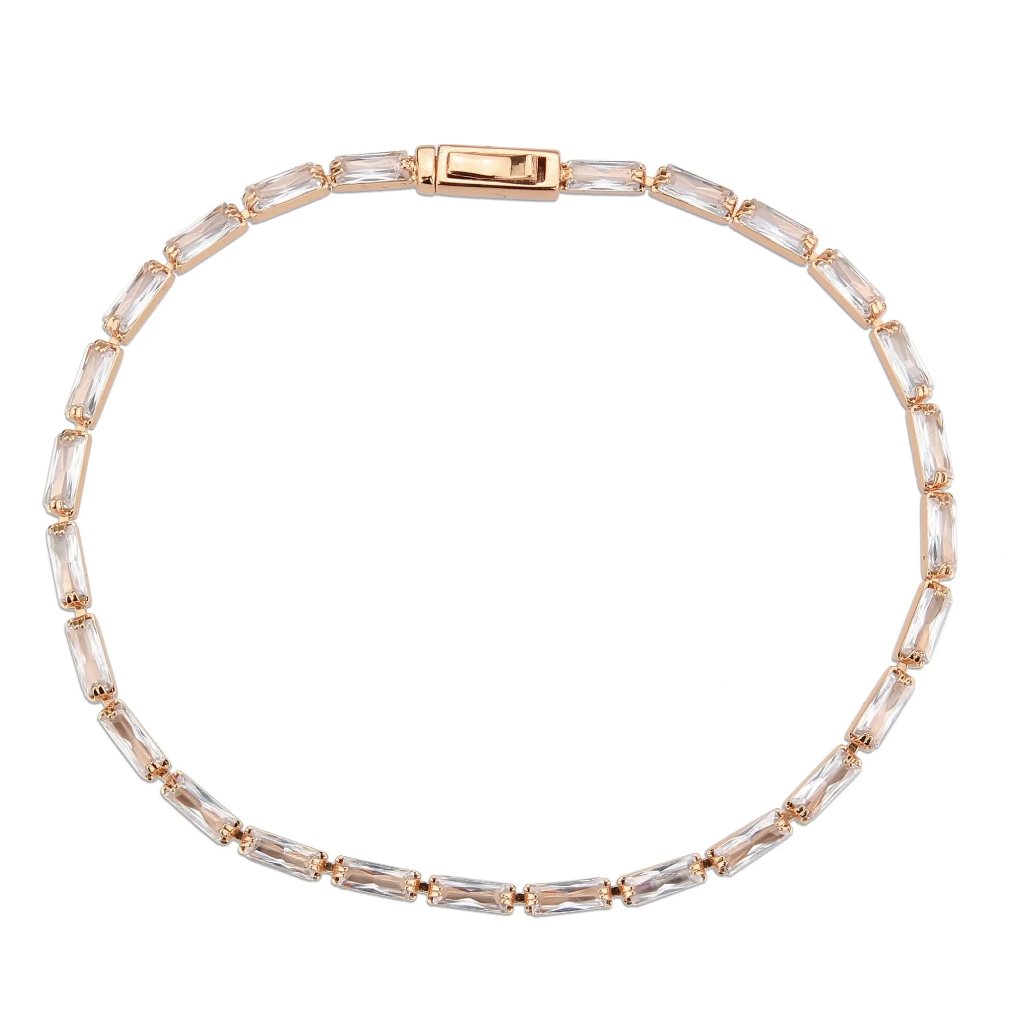 3W1708 - Rose Gold Brass Bracelet with AAA Grade CZ in Clear - Alamode - Flyclothing LLC
