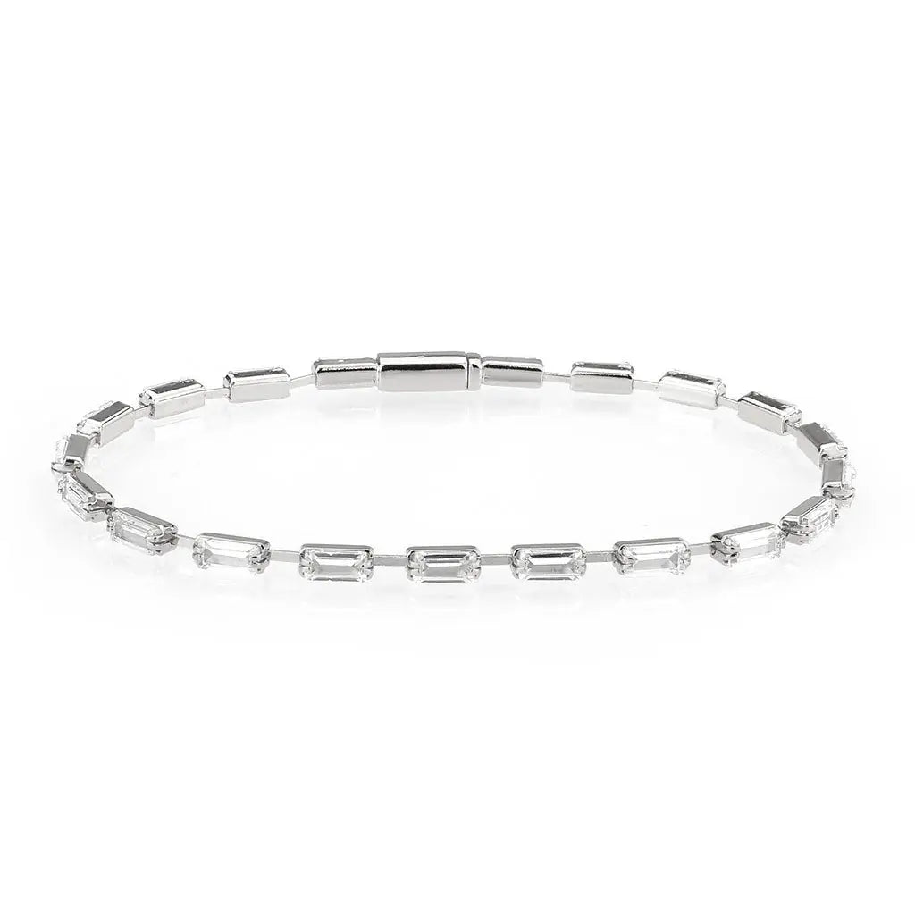 3W1709 - Rhodium Brass Bracelet with AAA Grade CZ in Clear - Alamode - Flyclothing LLC