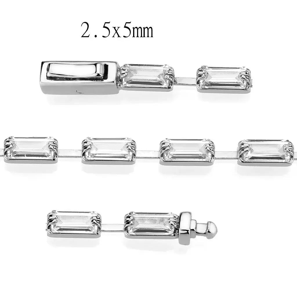 3W1709 - Rhodium Brass Bracelet with AAA Grade CZ in Clear - Alamode - Flyclothing LLC