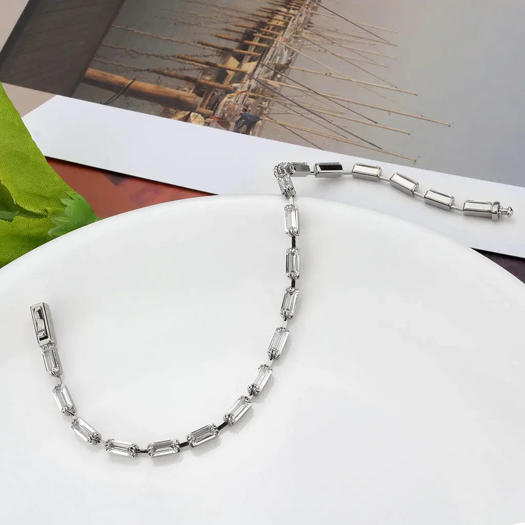 3W1709 - Rhodium Brass Bracelet with AAA Grade CZ in Clear - Alamode - Flyclothing LLC