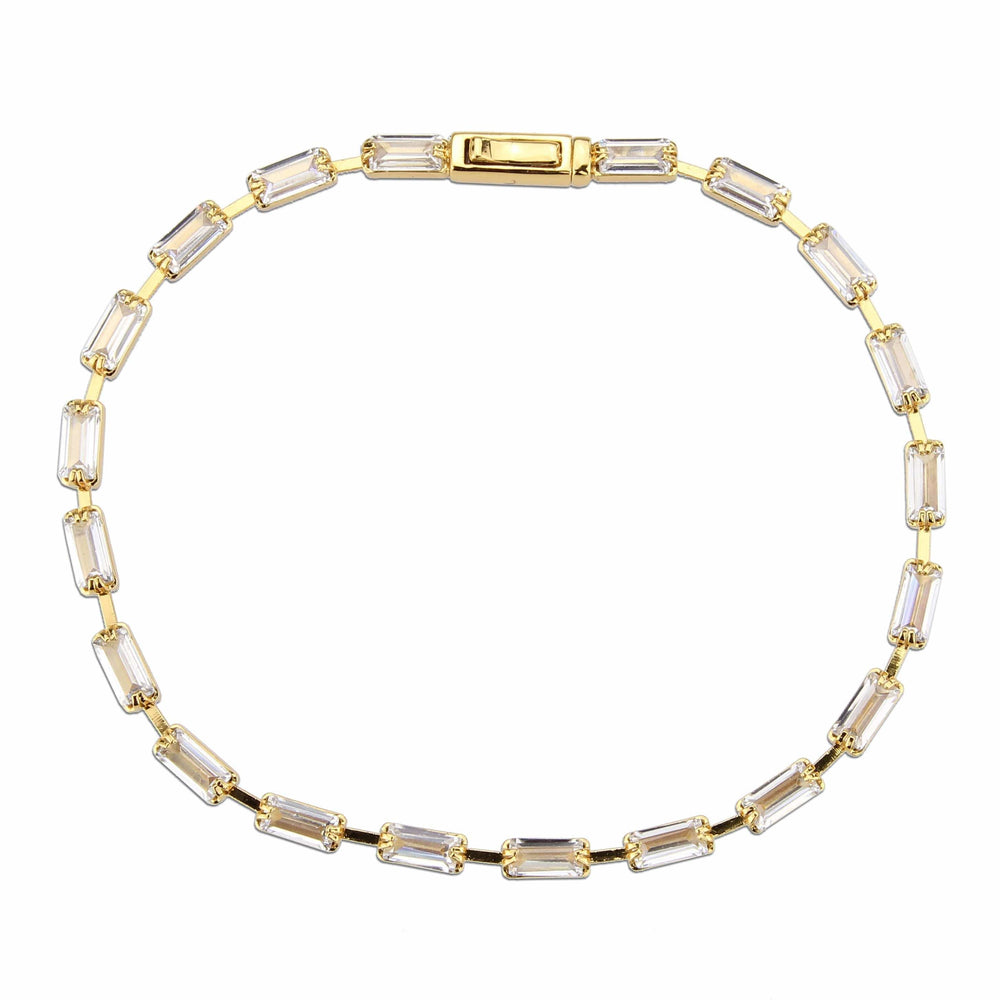 3W1710 - Gold Brass Bracelet with AAA Grade CZ in Clear - Alamode - Flyclothing LLC