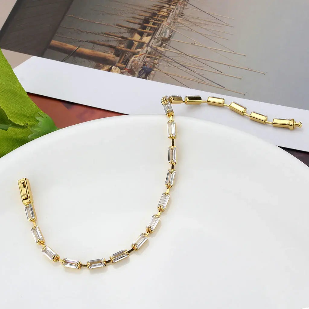 3W1710 - Gold Brass Bracelet with AAA Grade CZ in Clear - Alamode - Flyclothing LLC