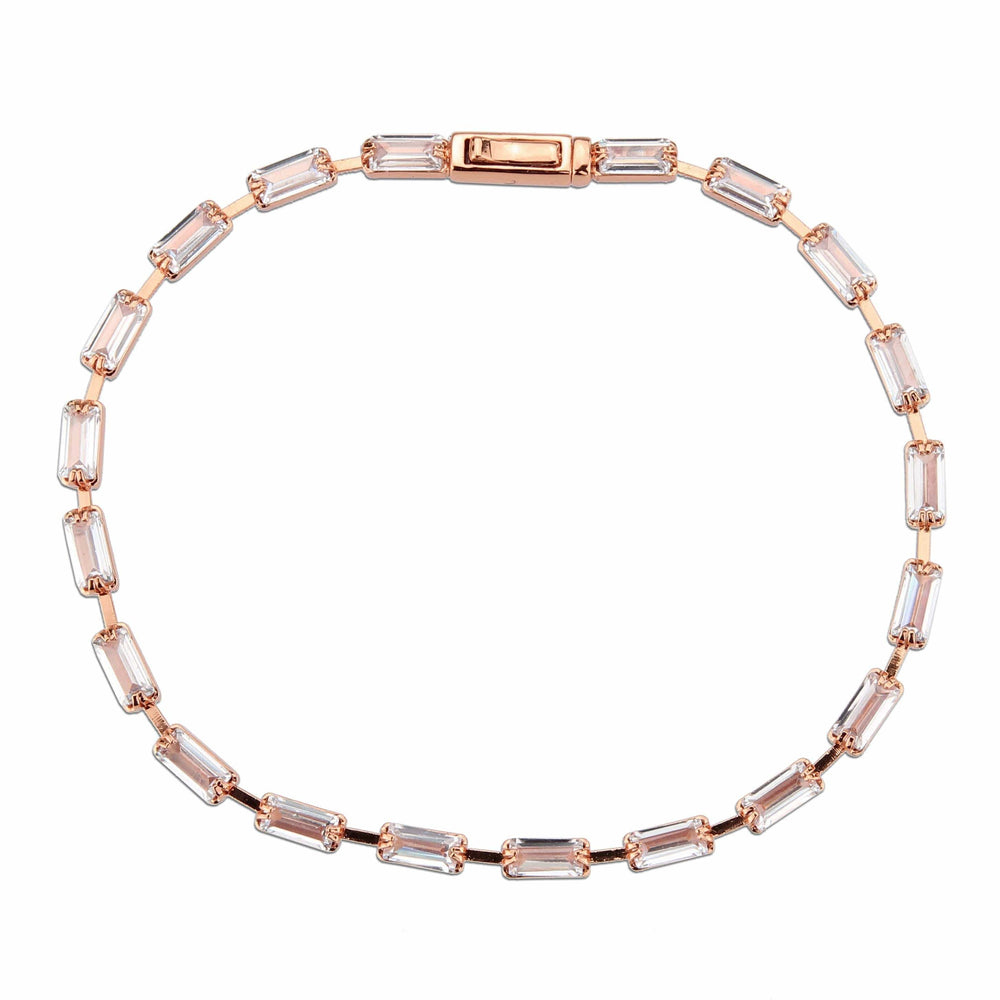3W1711 - Rose Gold Brass Bracelet with AAA Grade CZ in Clear - Alamode - Flyclothing LLC