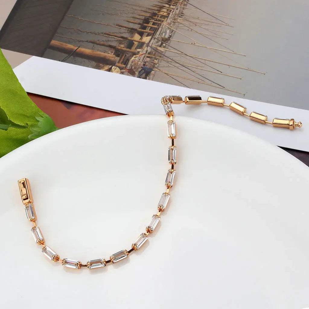 3W1711 - Rose Gold Brass Bracelet with AAA Grade CZ in Clear - Alamode - Flyclothing LLC