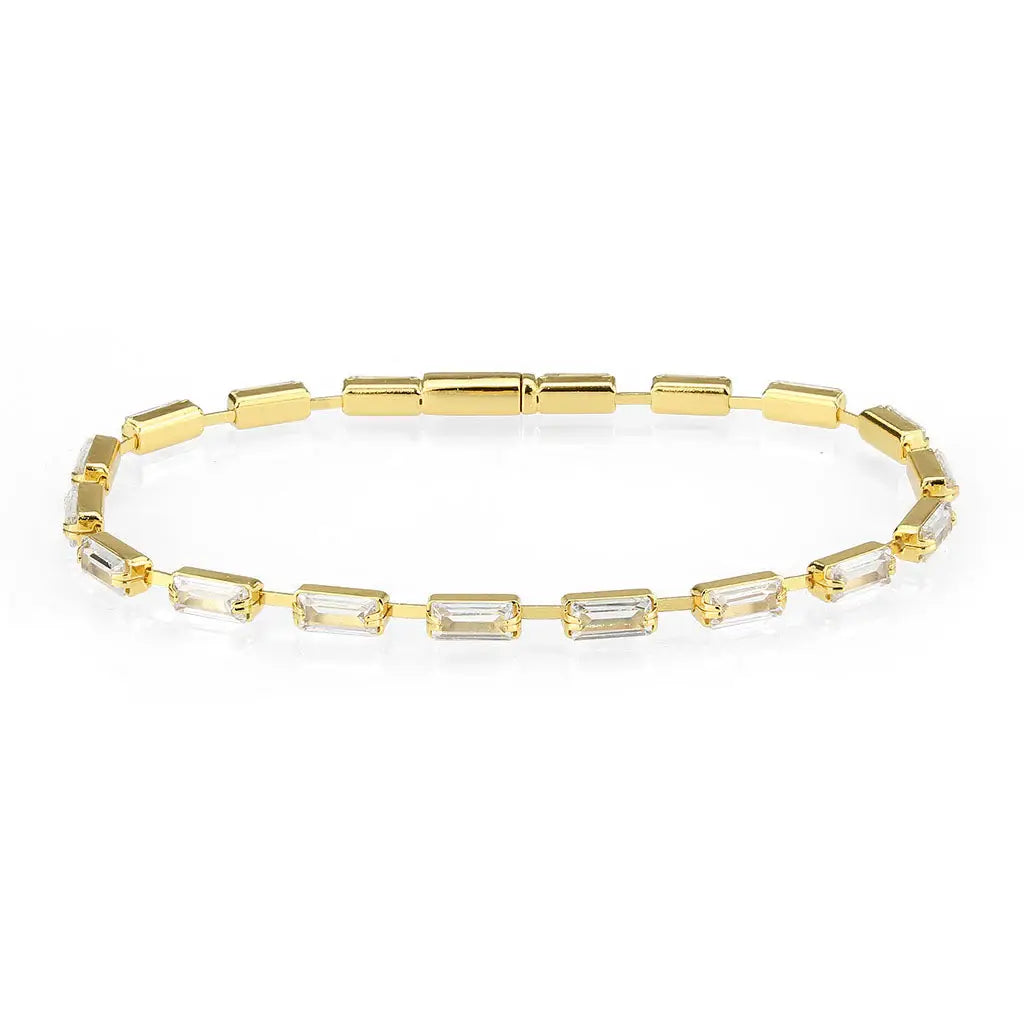 3W1713 - Gold Brass Bracelet with AAA Grade CZ in Clear - Alamode - Flyclothing LLC