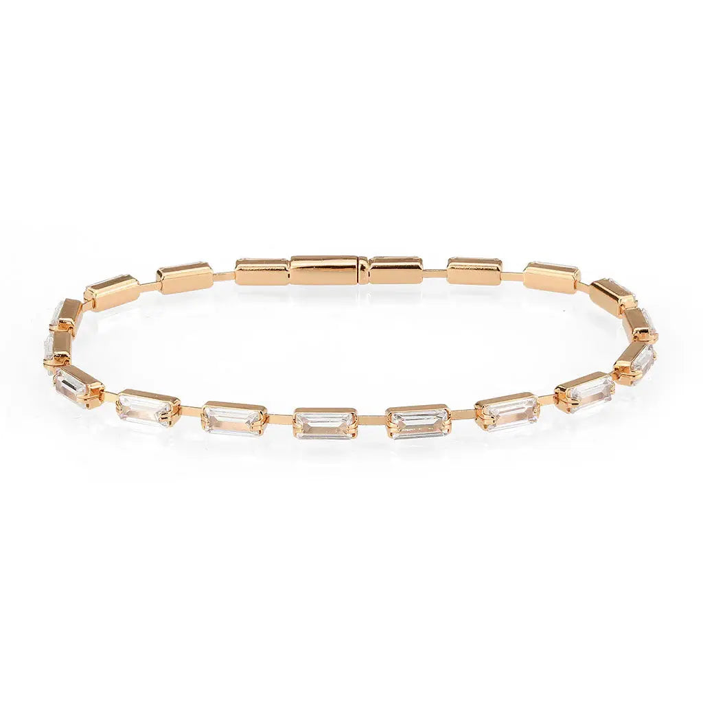 3W1714 - Rose Gold Brass Bracelet with AAA Grade CZ in Clear - Alamode - Flyclothing LLC