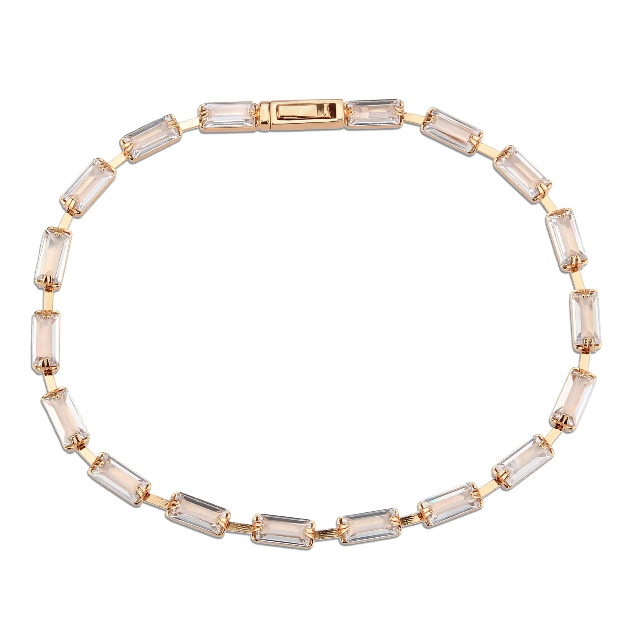 3W1714 - Rose Gold Brass Bracelet with AAA Grade CZ in Clear - Alamode - Flyclothing LLC