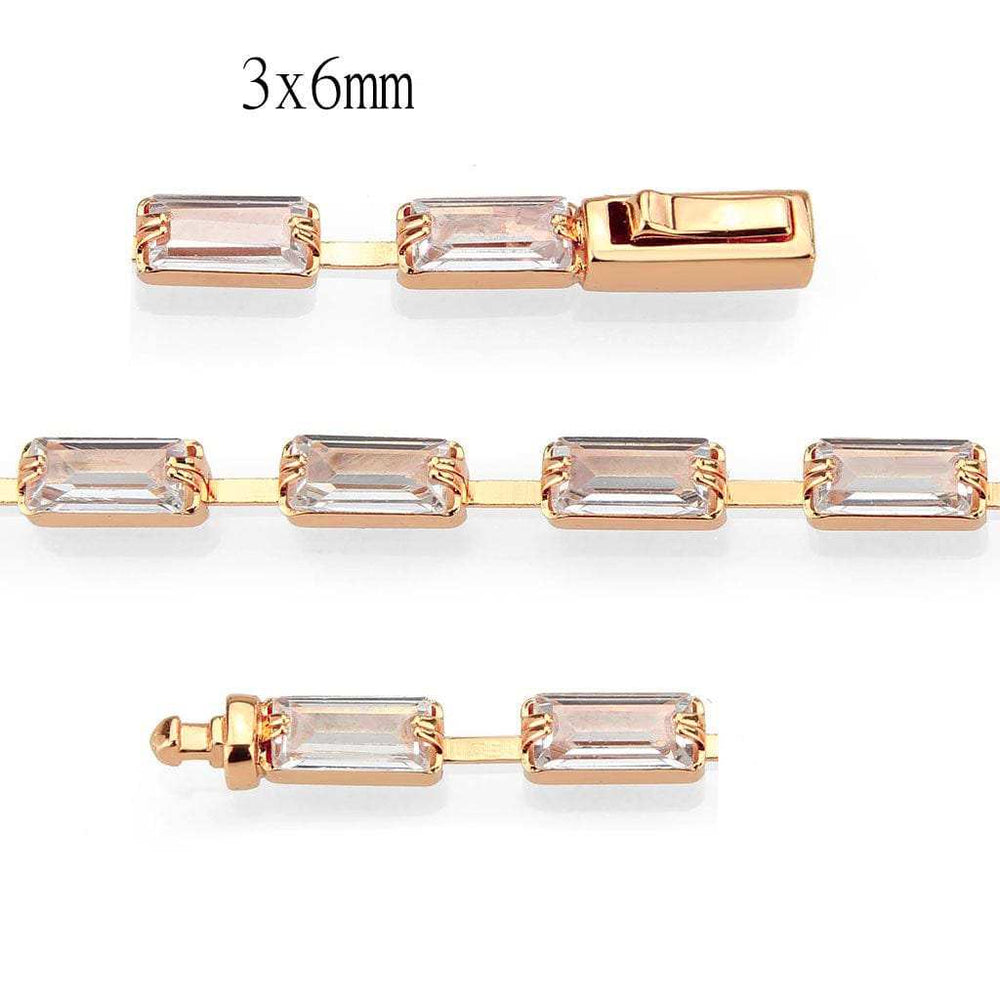 3W1714 - Rose Gold Brass Bracelet with AAA Grade CZ in Clear - Alamode - Flyclothing LLC