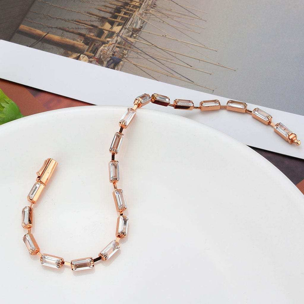 3W1714 - Rose Gold Brass Bracelet with AAA Grade CZ in Clear - Alamode - Flyclothing LLC