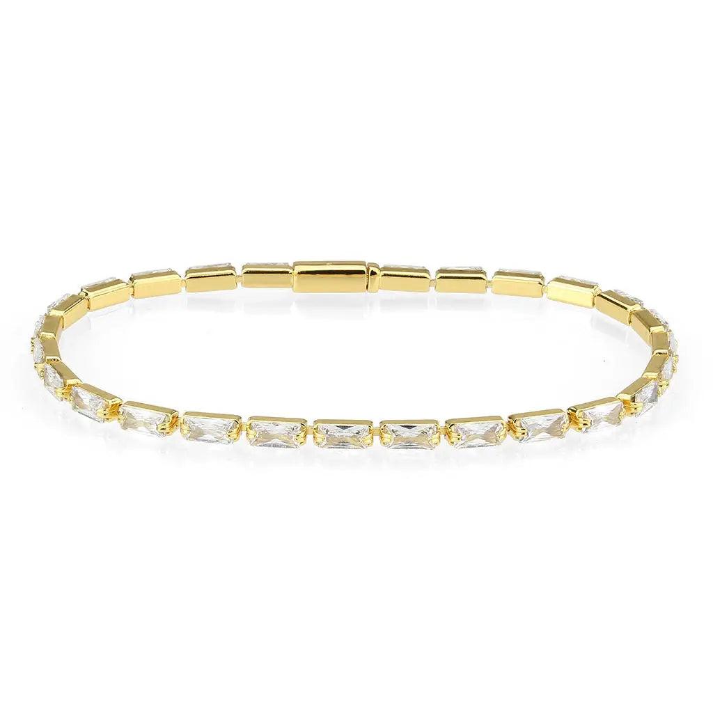 3W1716 - Gold Brass Bracelet with AAA Grade CZ in Clear - Alamode - Flyclothing LLC